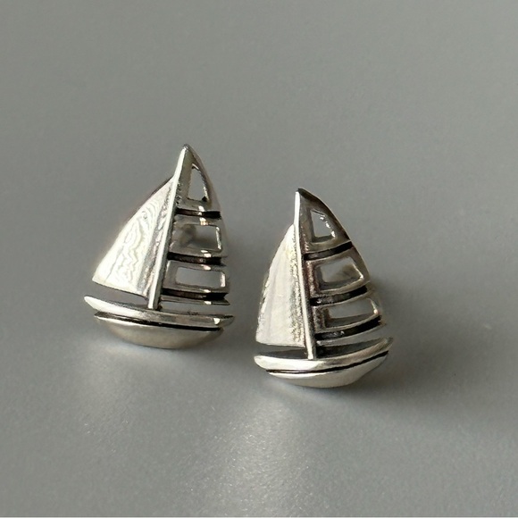 Sterling Silver Tiny Stud Sailboat Earrings - Picture 3 of 13